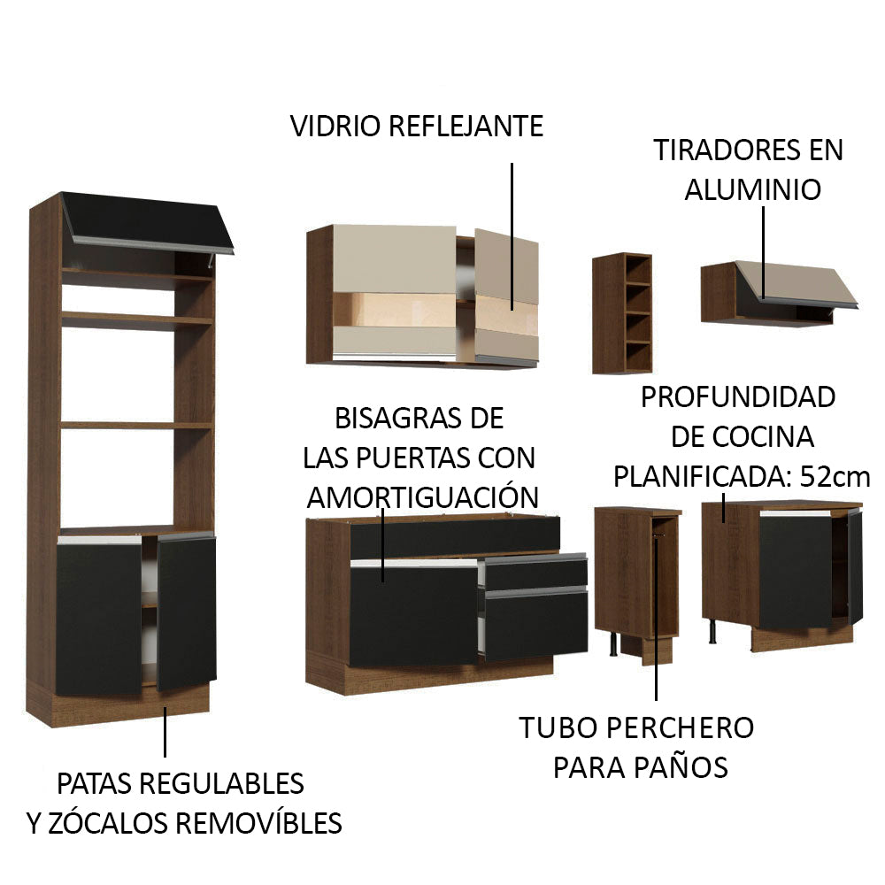 Combo completo de Cocina Madesa Glamy 290cm Marrón/Negro/Crema 15