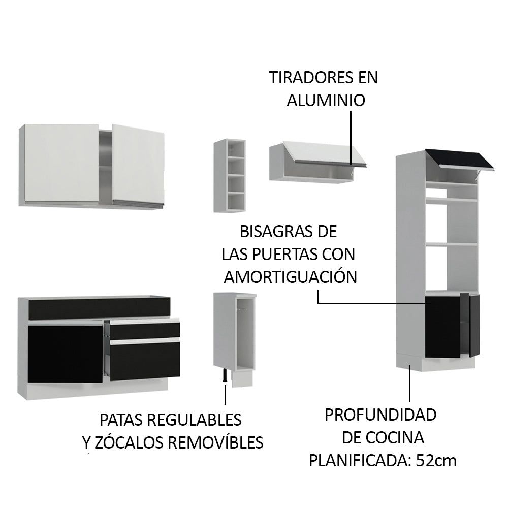 Combo completo de Cocina Madesa Glamy 290cm Blanco/Negro/Blanco 10