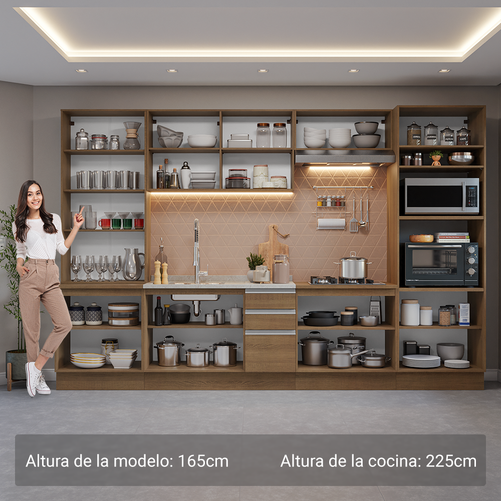 Combo completo de Cocina con Cristalero 340 cm Madesa Glamy MM 01