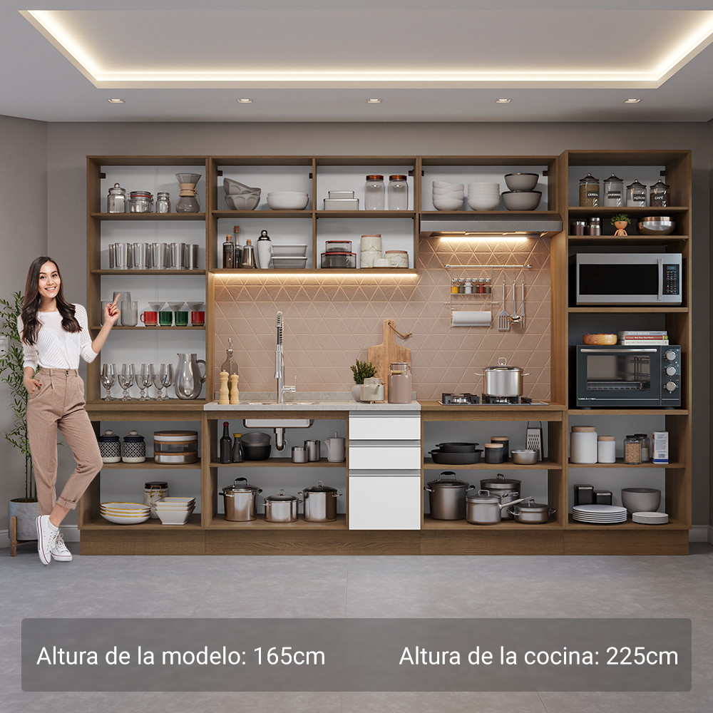 Combo completo de Cocina con Cristalero 340 cm Madesa Glamy MB 01