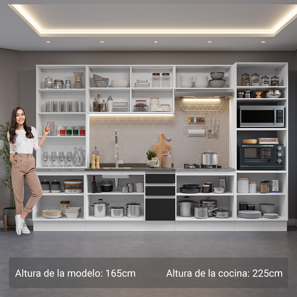 Combo completo de Cocina con Cristalero 340 cm Madesa Glamy BN 01