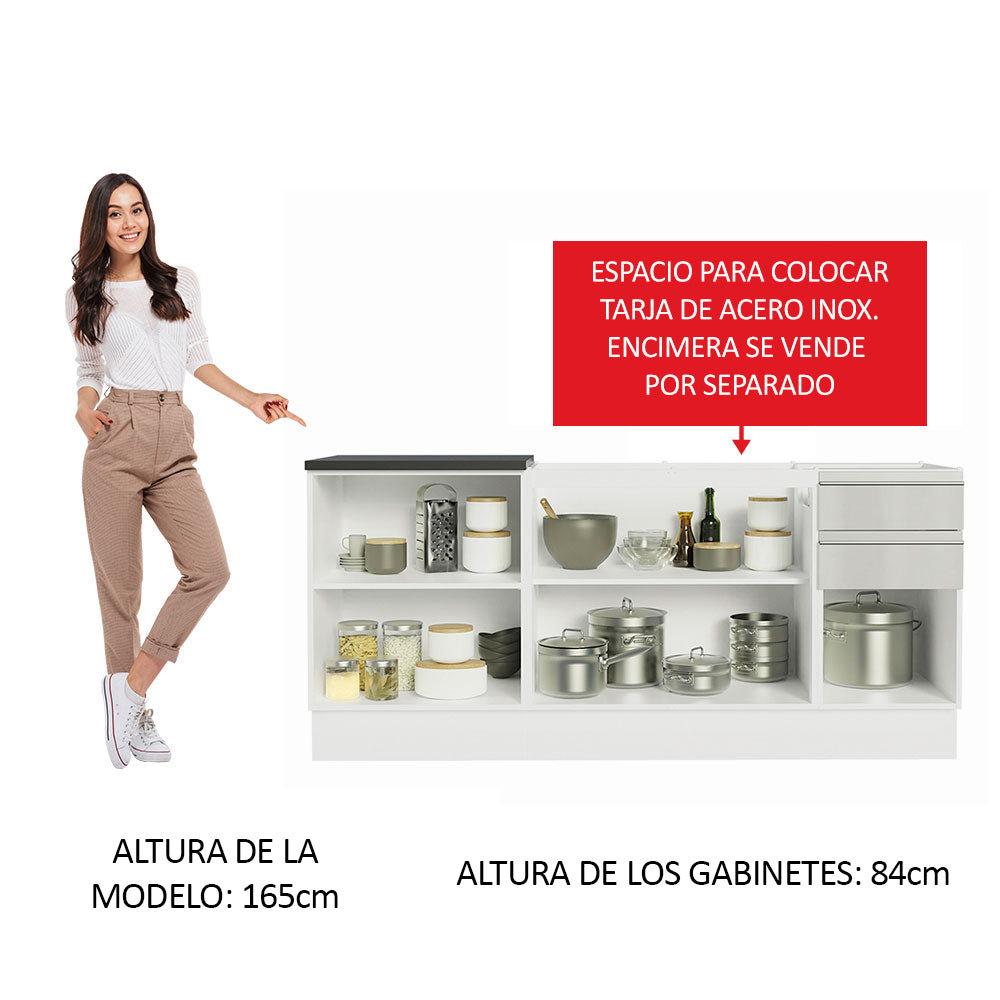 Combo con 2 Bajos Mesadas de Cocina Madesa Acordes 100% MDF (Sin Mesada y Bacha) Frentes Blanco Brillante