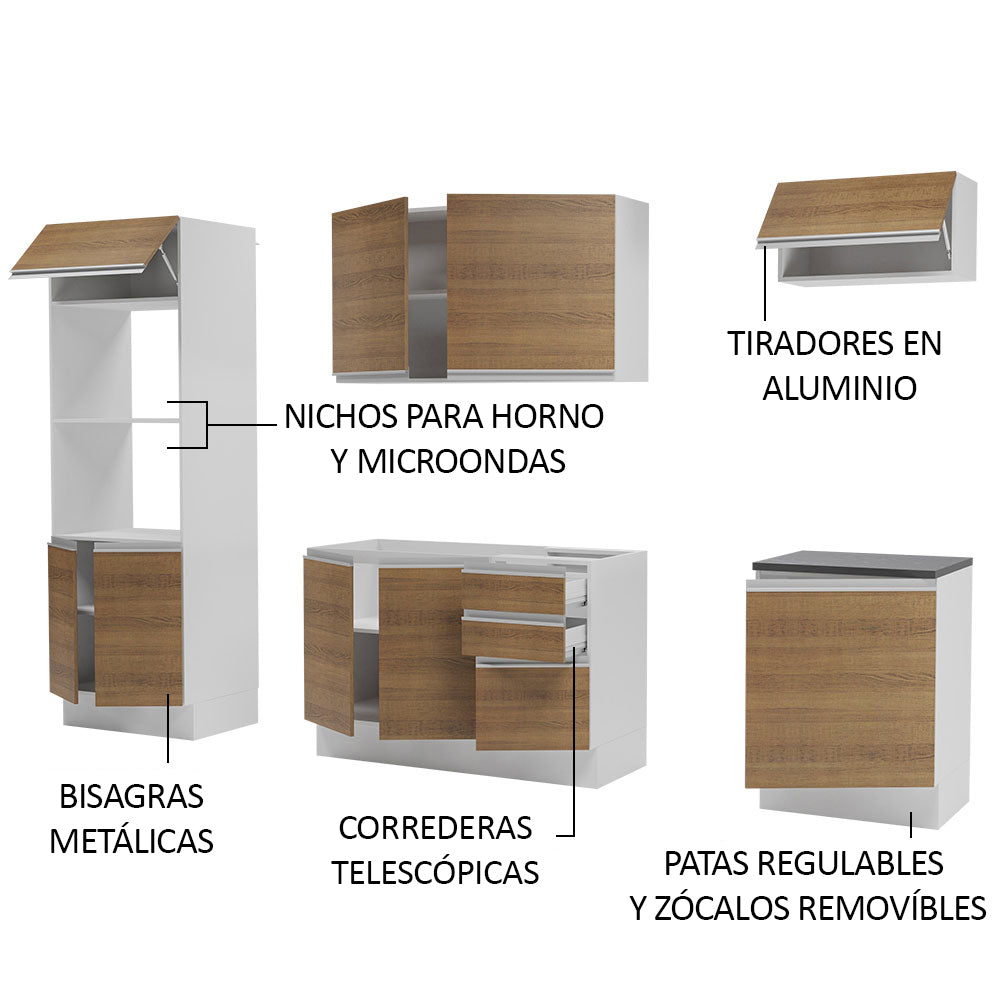 Combo Completo de Cocina 100% MDF 250 cm Blanco/Marrón Acordes Madesa 03