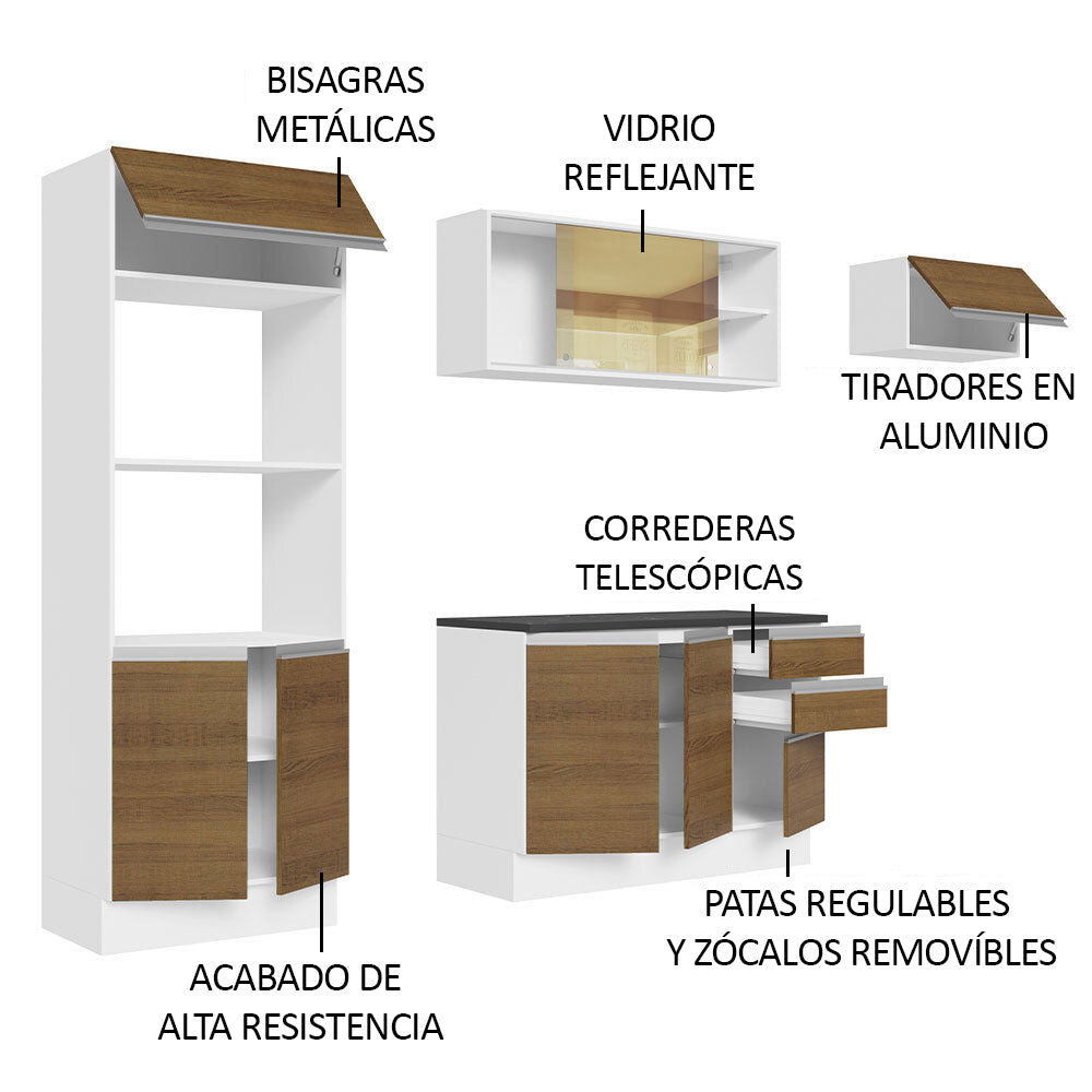 Combo Completo de Cocina 100% MDF 250 cm Blanco/Marrón Acordes Madesa 04