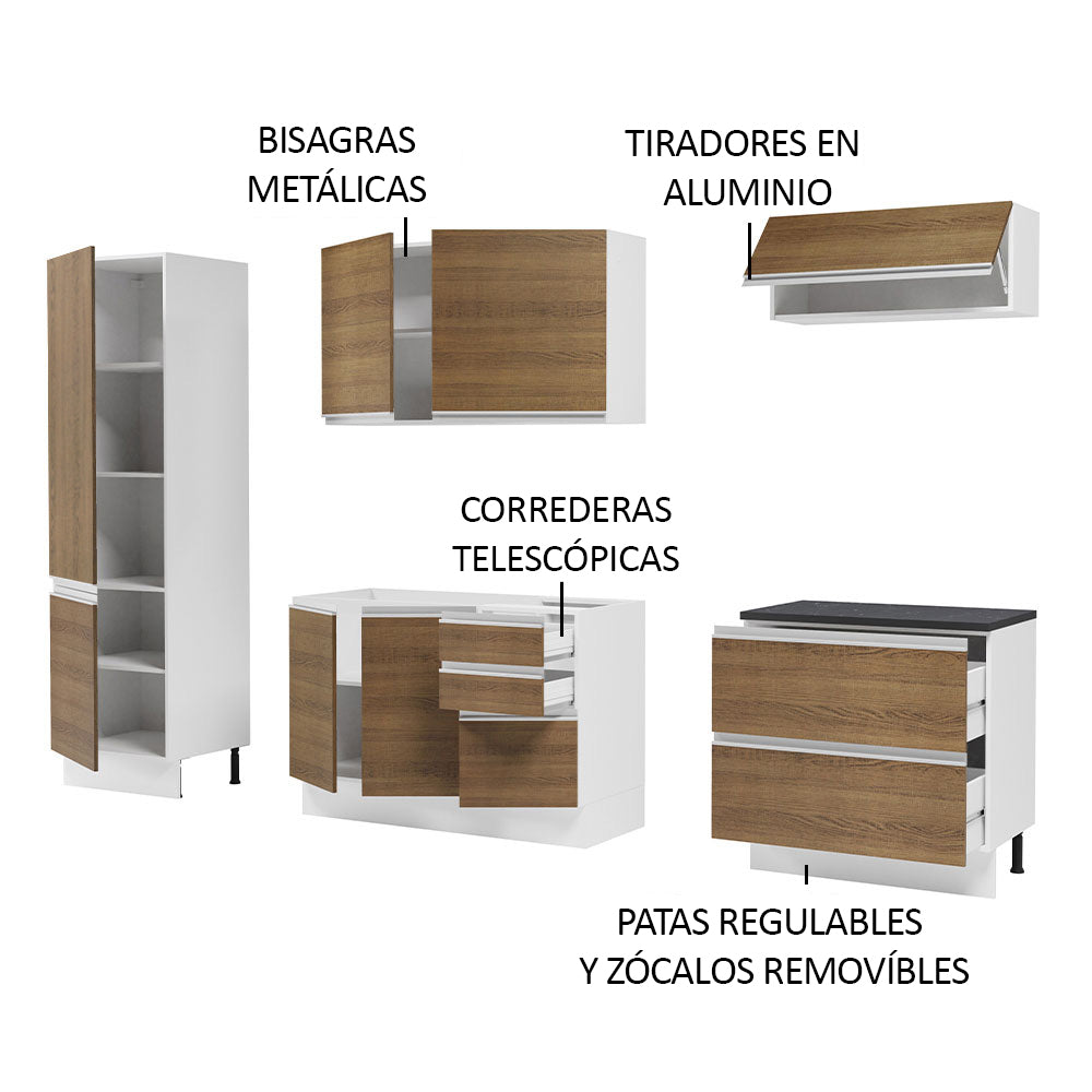 Combo Completo de Cocina 100% MDF 260 cm Blanco/Marrón Acordes Madesa 01