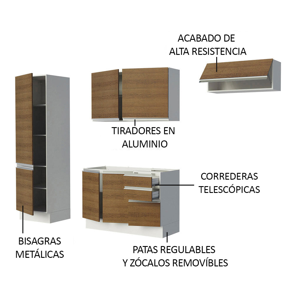 Cocina Compacta 100% MDF 260 cm Puetas Blanco/Marrón Acordes Madesa 02