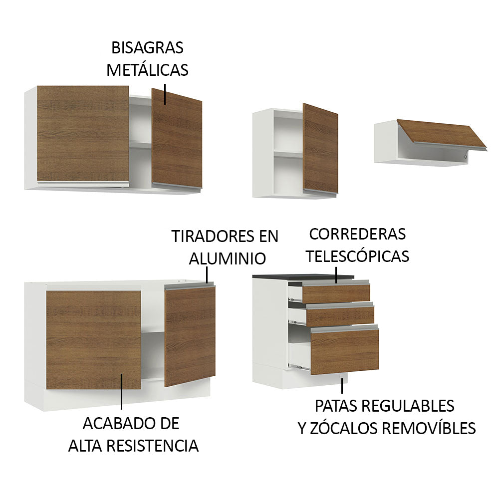 Combo Completo de Cocina 100% MDF 260 cm Blanco/Marrón Acordes Madesa 03
