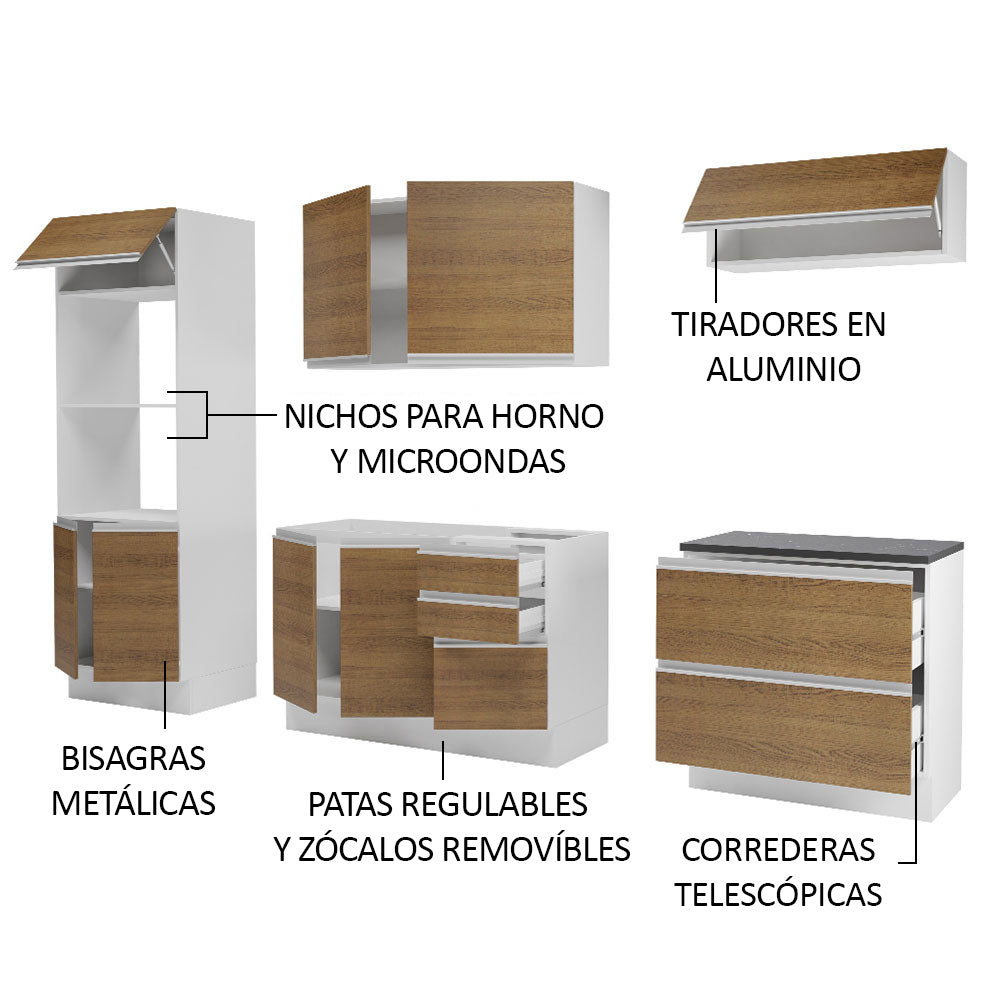 Combo Completo de Cocina 100% MDF 270 cm Blanco/Marrón Acordes Madesa 06