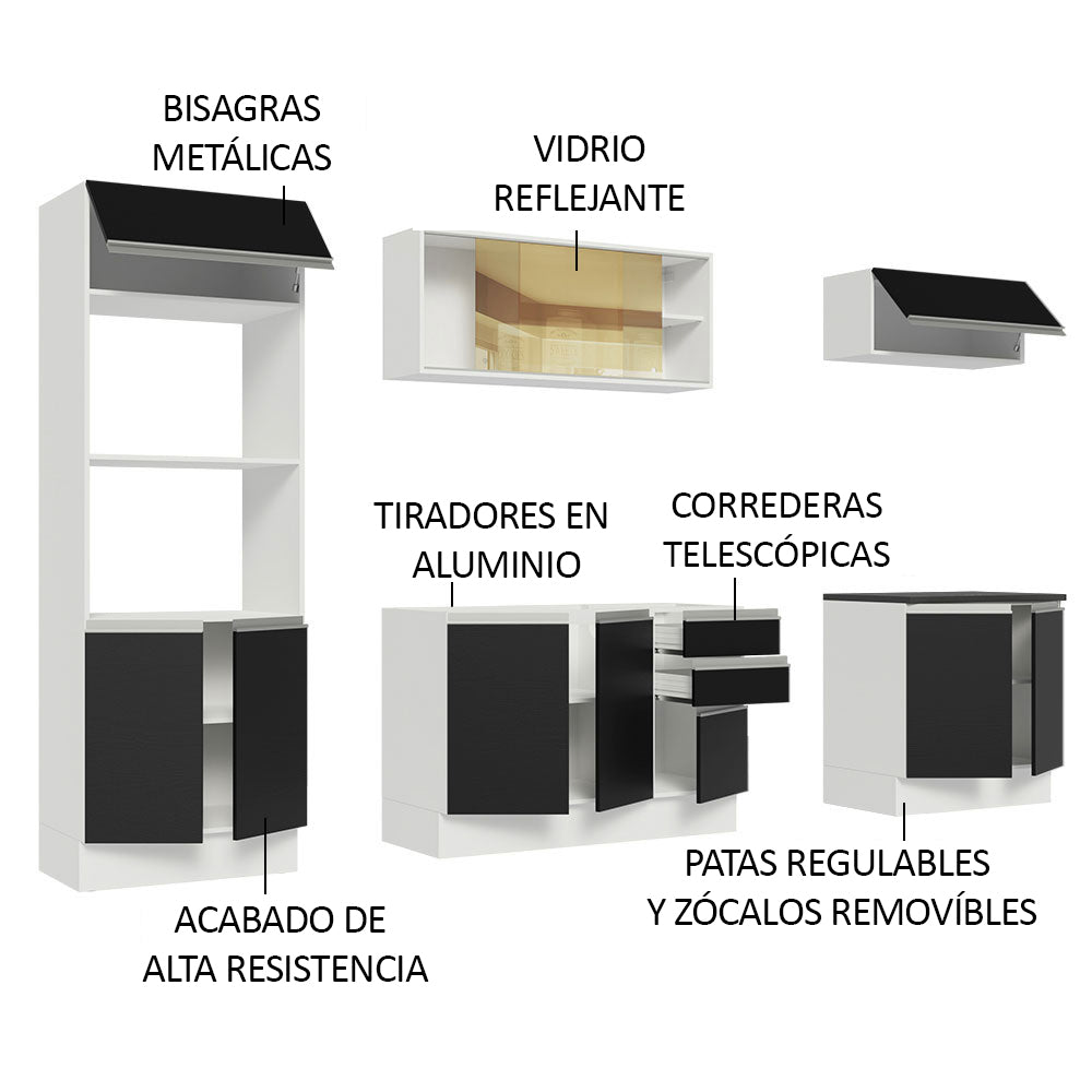 Combo Completo de Cocina 100% MDF 270 cm Blanco/Negro Acordes Madesa 07