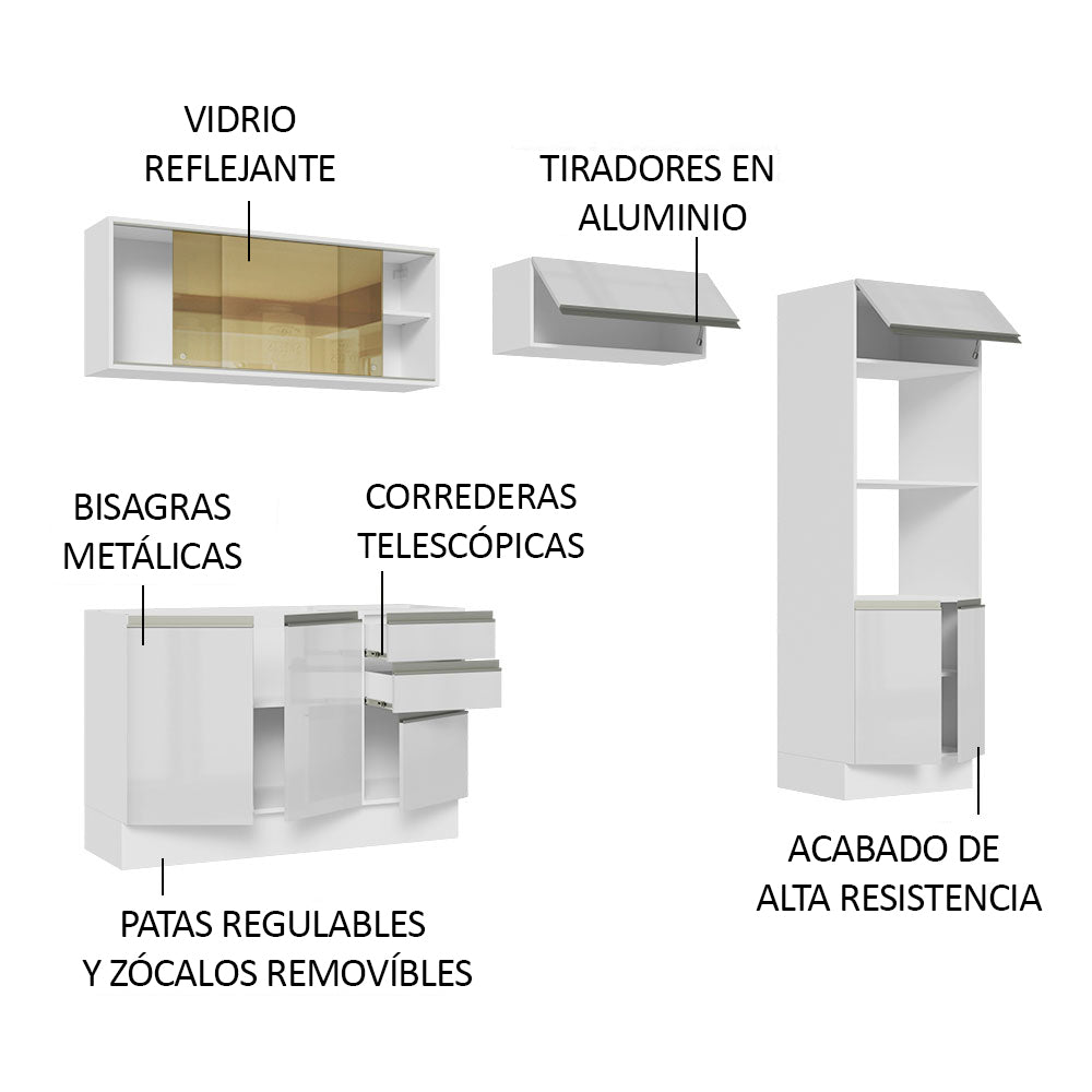 Combo Completo de Cocina 100% MDF 270 cm Frentes Blanco Brillante Acordes Madesa 08