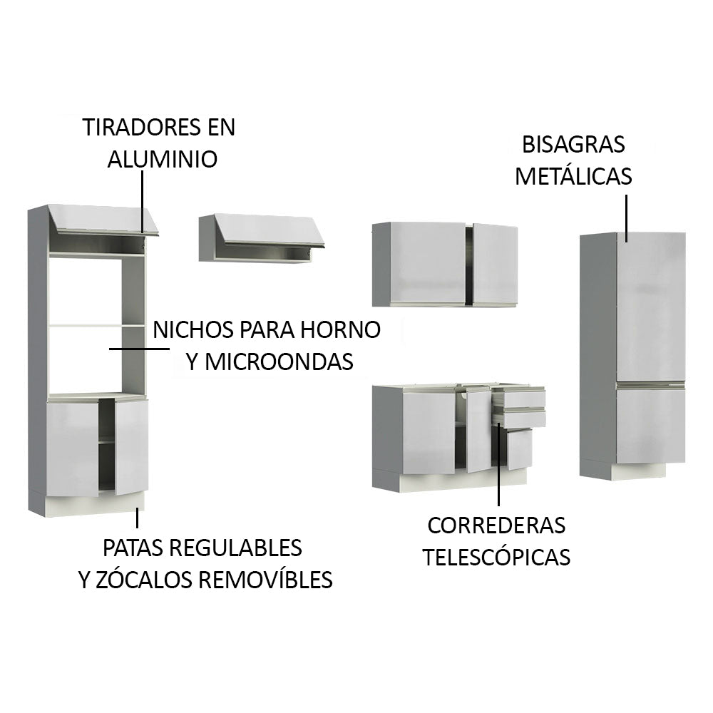 Combo Completo de Cocina 100% MDF 330 cm Frentes Blanco Brillante Acordes Madesa 02