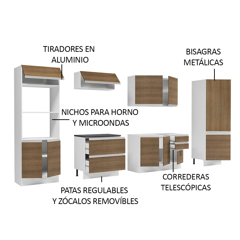 Combo Completo de Cocina 100% MDF 330 cm Blanco/Marrón Acordes Madesa 05