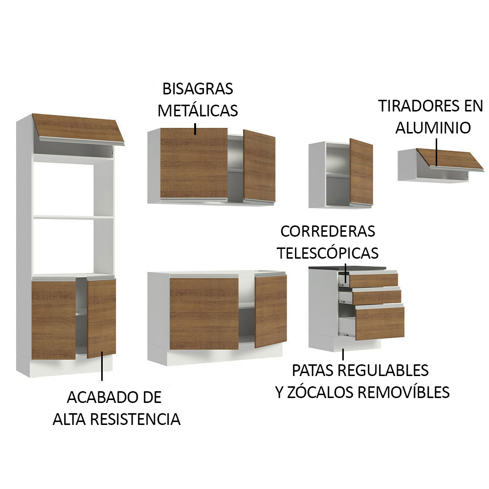 Combo Completo de Cocina 100% MDF 330 cm Blanco/Marrón Acordes Madesa 06