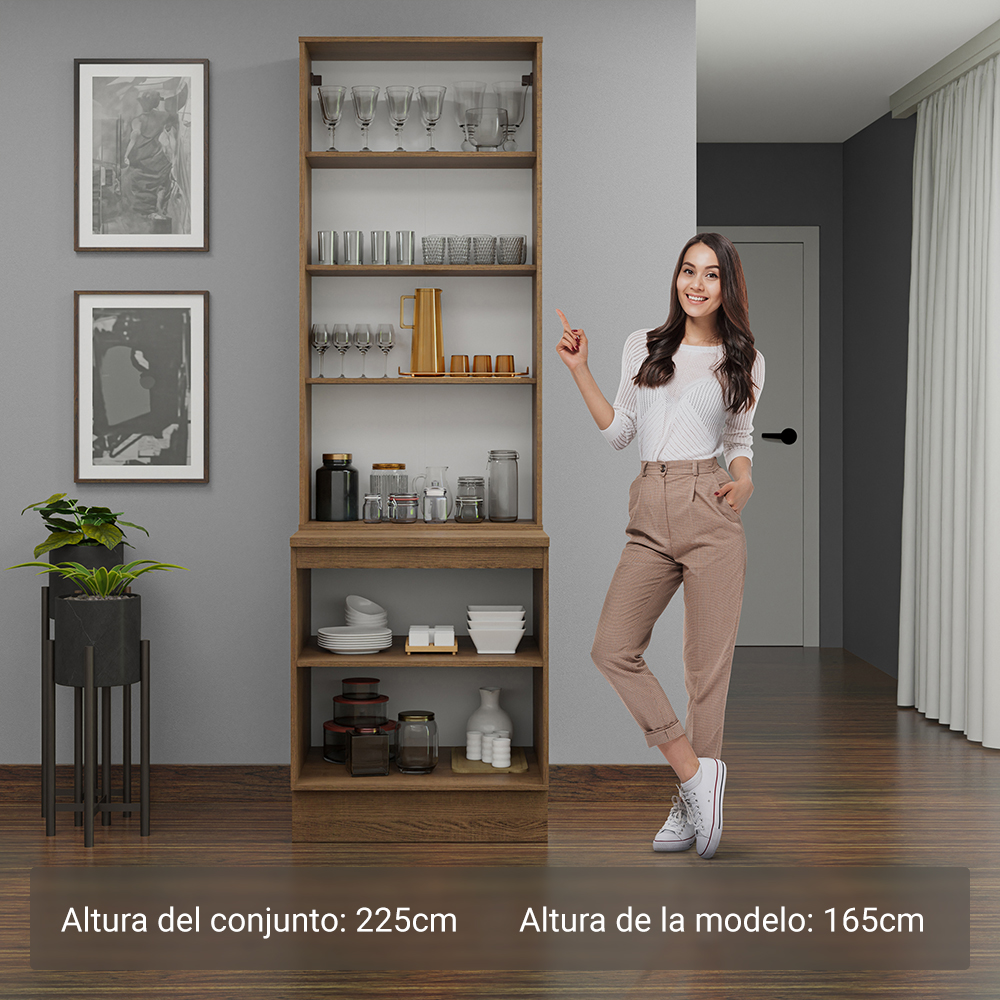 Kit Bajo Mesada y Cristalero 70 cm 4 Puertas Marrón/Gris Lux Madesa