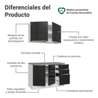 Cocina Compacta 120 cm 4 Puertas 3 Cajones Blanco/Negro Lux Madesa