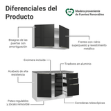 Cocina Compacta 120 x 60 cm Blanco/Negro Lux Madesa 02
