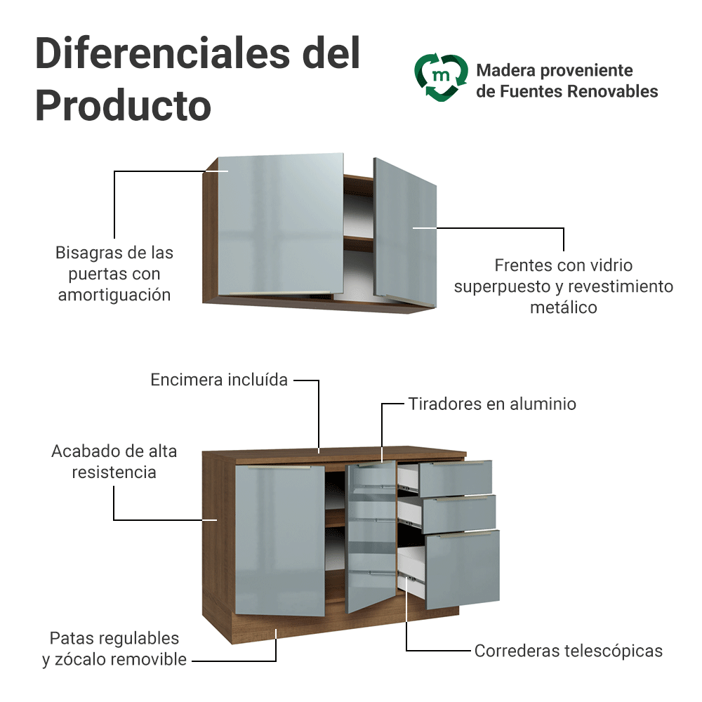 Cocina Compacta 120 x 60 cm Marrón/Gris Lux Madesa 02