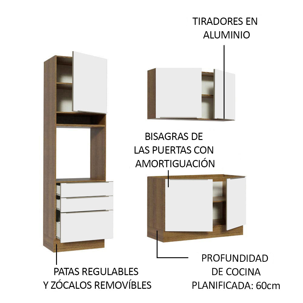 Cocina Compacta 180 x 60 cm Marrón/Blanco Aterciopelado Lux Madesa 01
