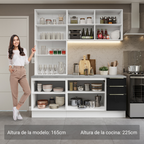 Cocina Compacta 190 cm con Cristalero 8 Puertas 3 Cajones Blanco/Negro Lux Madesa