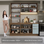 Cocina Compacta 190 cm con Cristalero 8 Puertas 3 Cajones Marrón/Gris Lux Madesa