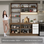 Cocina Compacta 190 cm con Cristalero 8 Puertas 3 Cajones Marrón/Blanco Lux Madesa