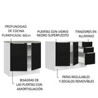 Cocina Compacta 200 cm 4 Puertas 3 Cajones Sin Mesada Blanco/Negro Lux Madesa 03