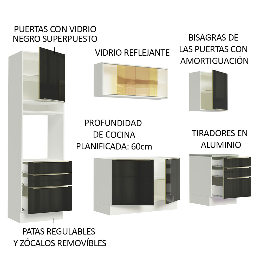 Combo completo de Cocina 240cm Blanco/Negro Lux Madesa 02