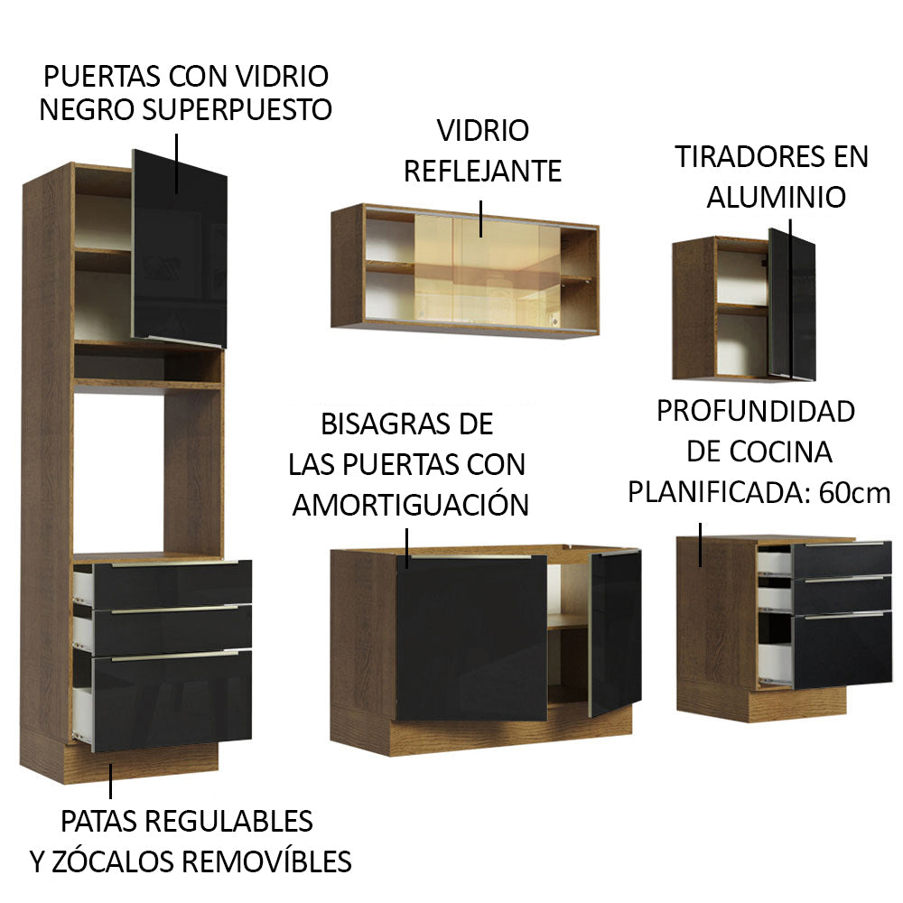 Combo completo de Cocina 240cm Marrón/Negro Lux Madesa 02
