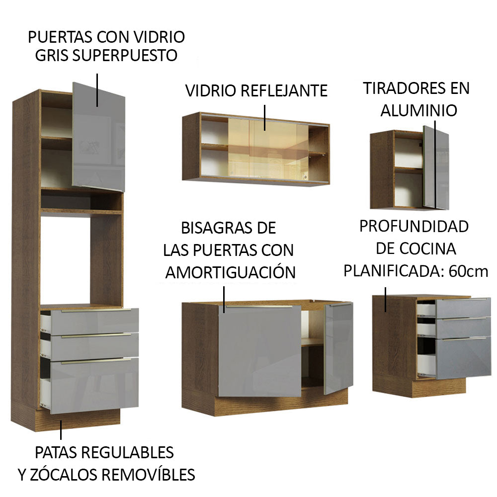 Combo completo de Cocina 240cm Marrón/Gris Lux Madesa 02