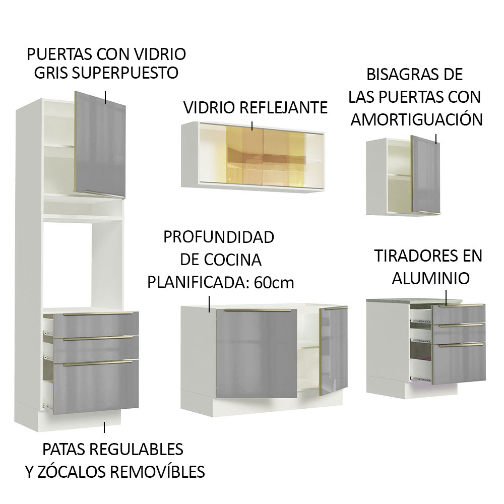 Combo completo de Cocina 240cm Blanco/Gris Lux Madesa 02