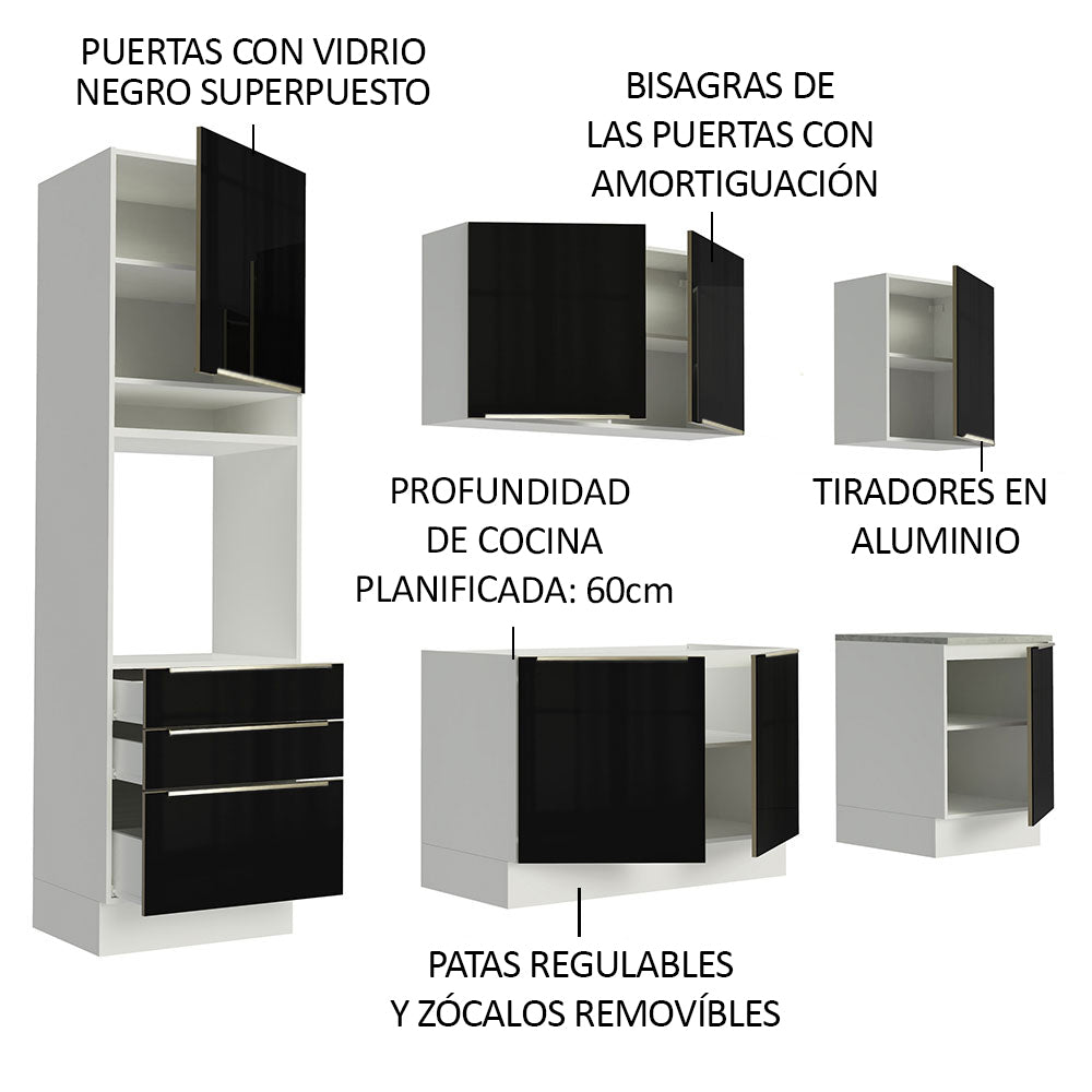Combo completo de Cocina 240cm Blanco/Negro Lux Madesa 03