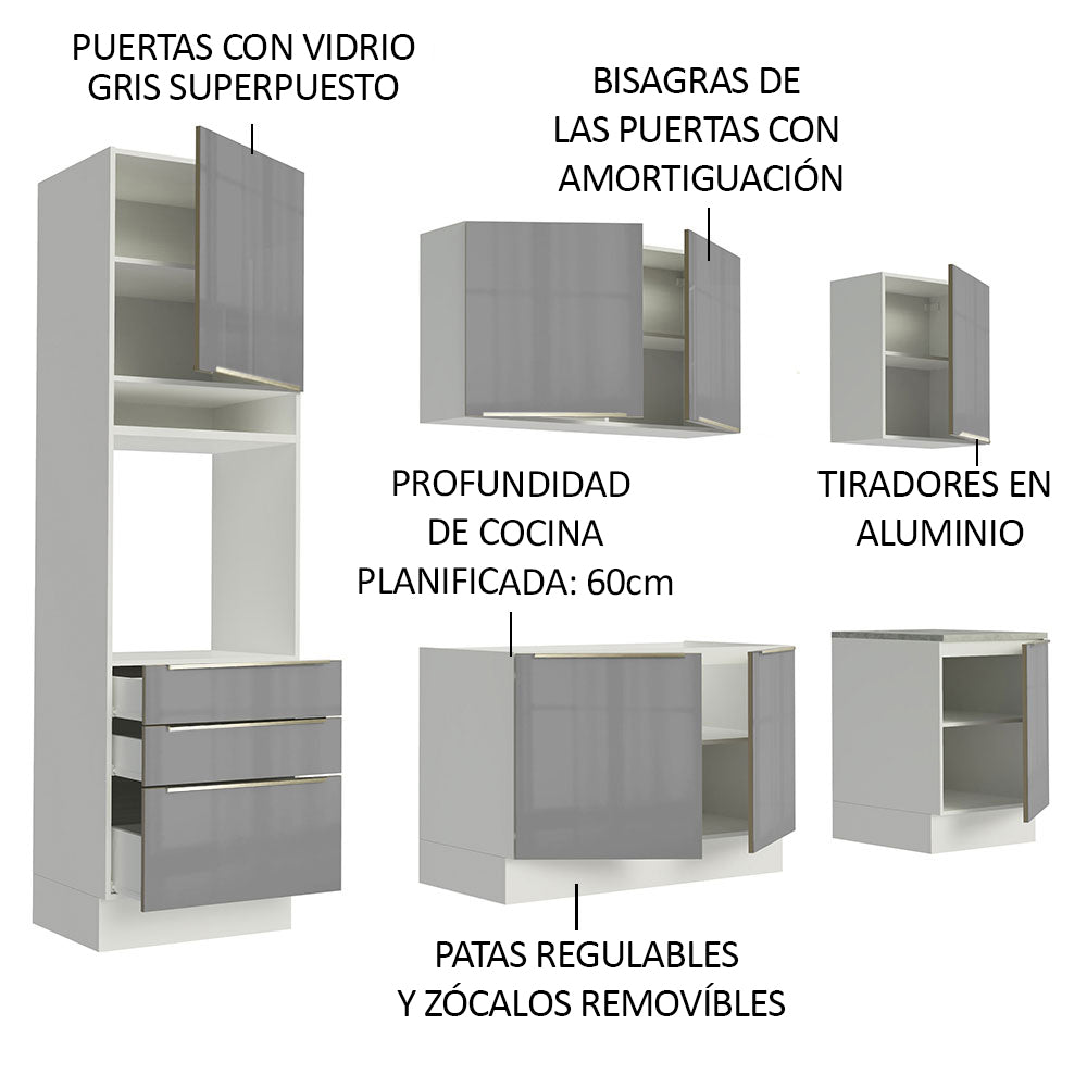 Combo completo de Cocina 240cm Blanco/Gris Lux Madesa 03