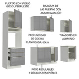 Combo completo de Cocina 240cm Blanco/Gris Lux Madesa 03