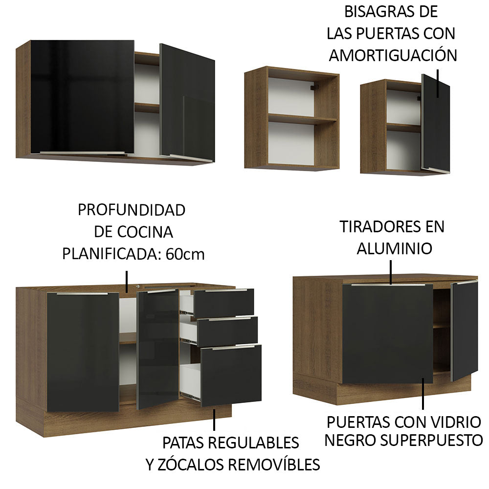 Combo completo de Cocina 240cm Marrón/Negro Lux Madesa 05