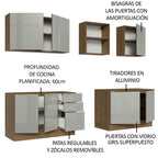 Combo completo de Cocina 240 cm 7 Puertas 3 Cajones Sin Mesada Marrón/Gris Lux Madesa