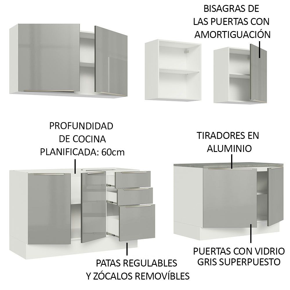 Combo completo de Cocina 240cm Blanco/Gris Lux Madesa 05