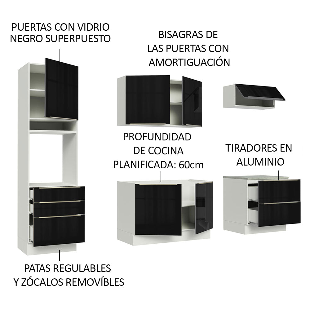Combo completo de Cocina 260cm Blanco/Negro Lux Madesa 01