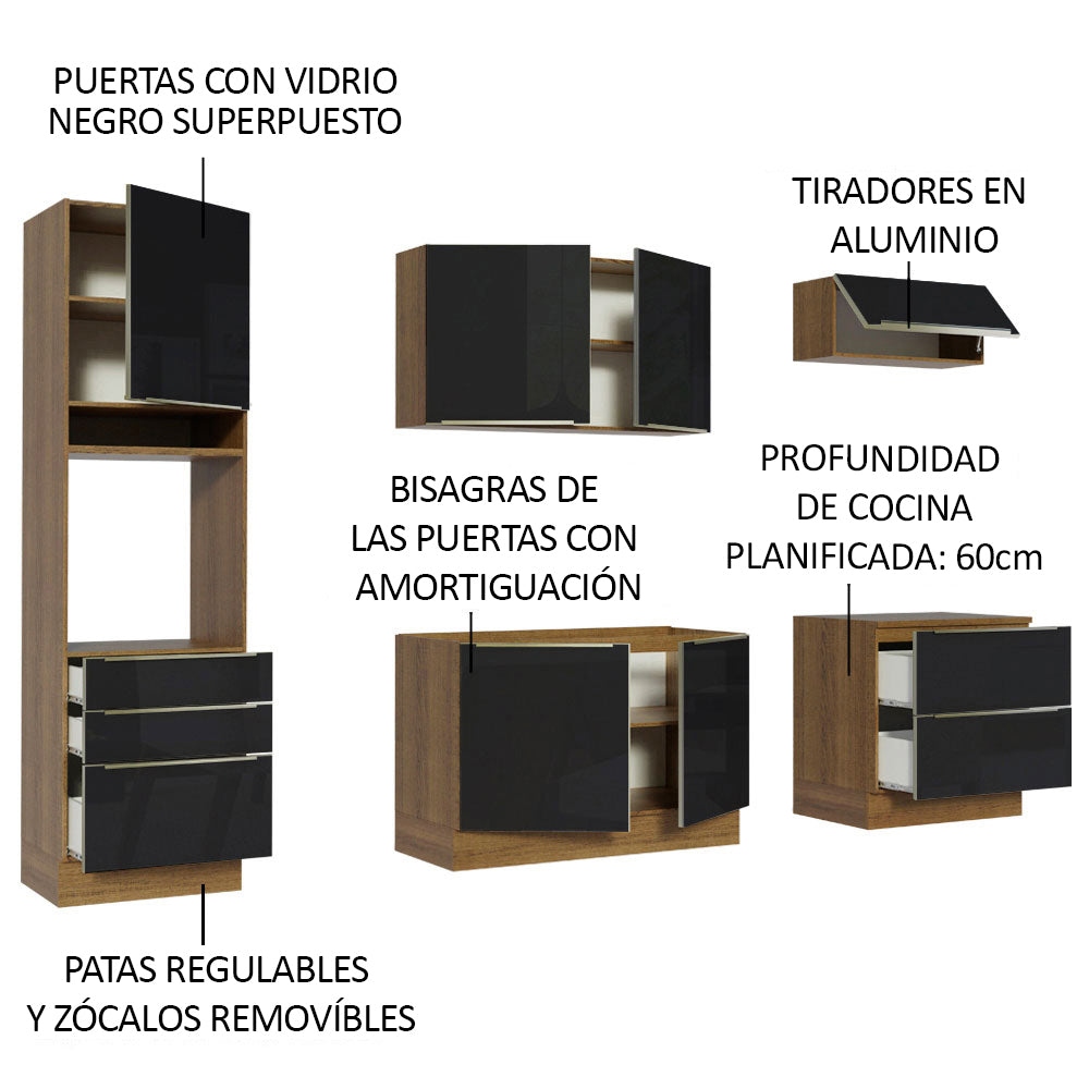 Combo completo de Cocina 260cm Marrón/Negro Lux Madesa 01