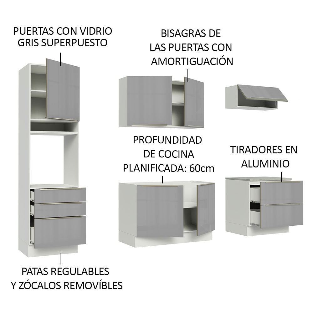 Combo completo de Cocina 260cm Blanco/Gris Lux Madesa 01