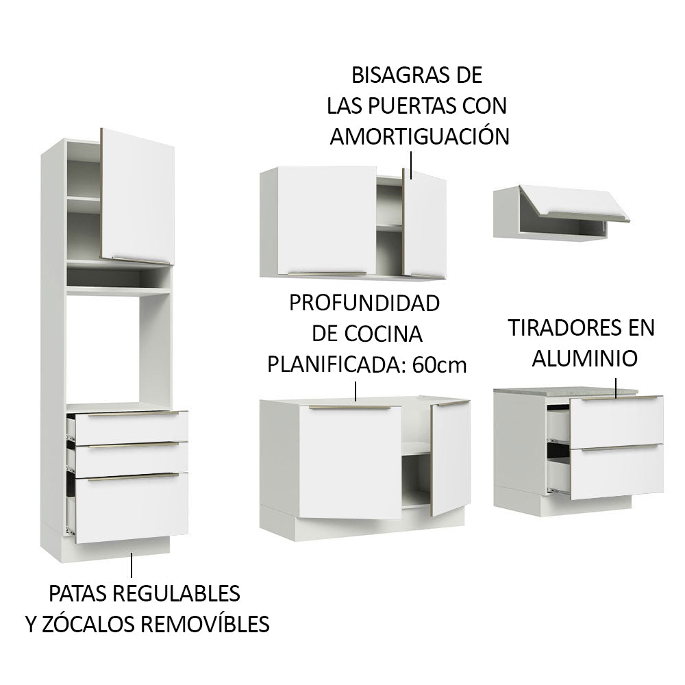 Combo Completo de Cocina 260 x 60 cm Blanco/Blanco Aterciopelado Lux Madesa 01