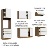 Combo Completo de Cocina 260 x 60 cm Marrón/Blanco Aterciopelado Lux Madesa 01