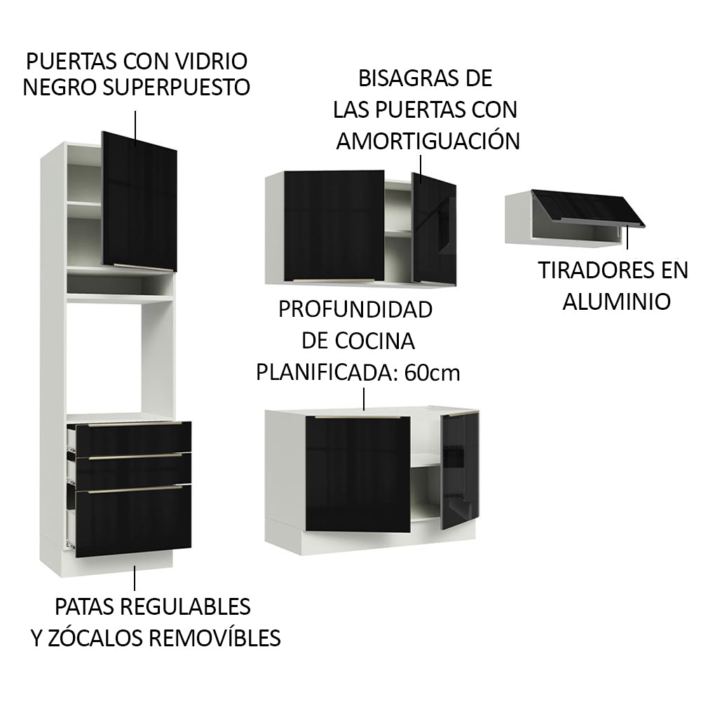 Combo completo de Cocina 260cm Blanco/Negro Lux Madesa 03
