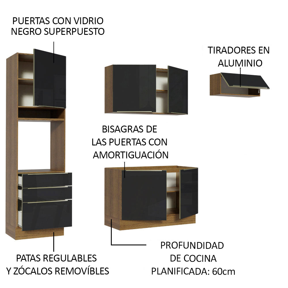 Combo completo de Cocina 260cm Marrón/Negro Lux Madesa 03