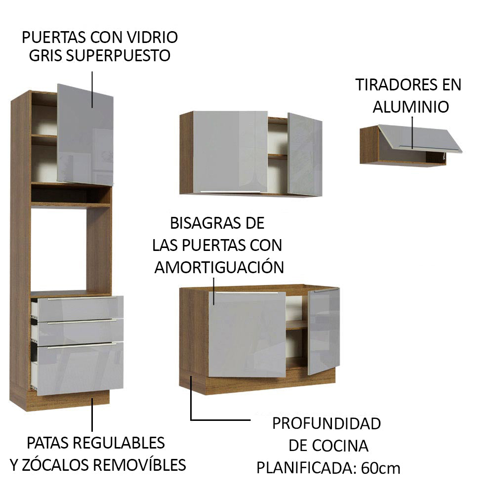 Combo completo de Cocina 260cm Marrón/Gris Lux Madesa 03