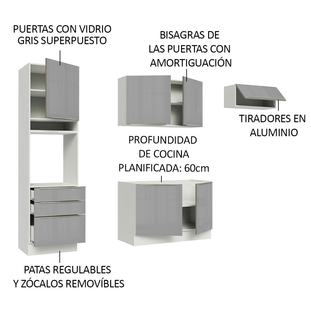 Combo completo de Cocina 260cm Blanco/Gris Lux Madesa 03
