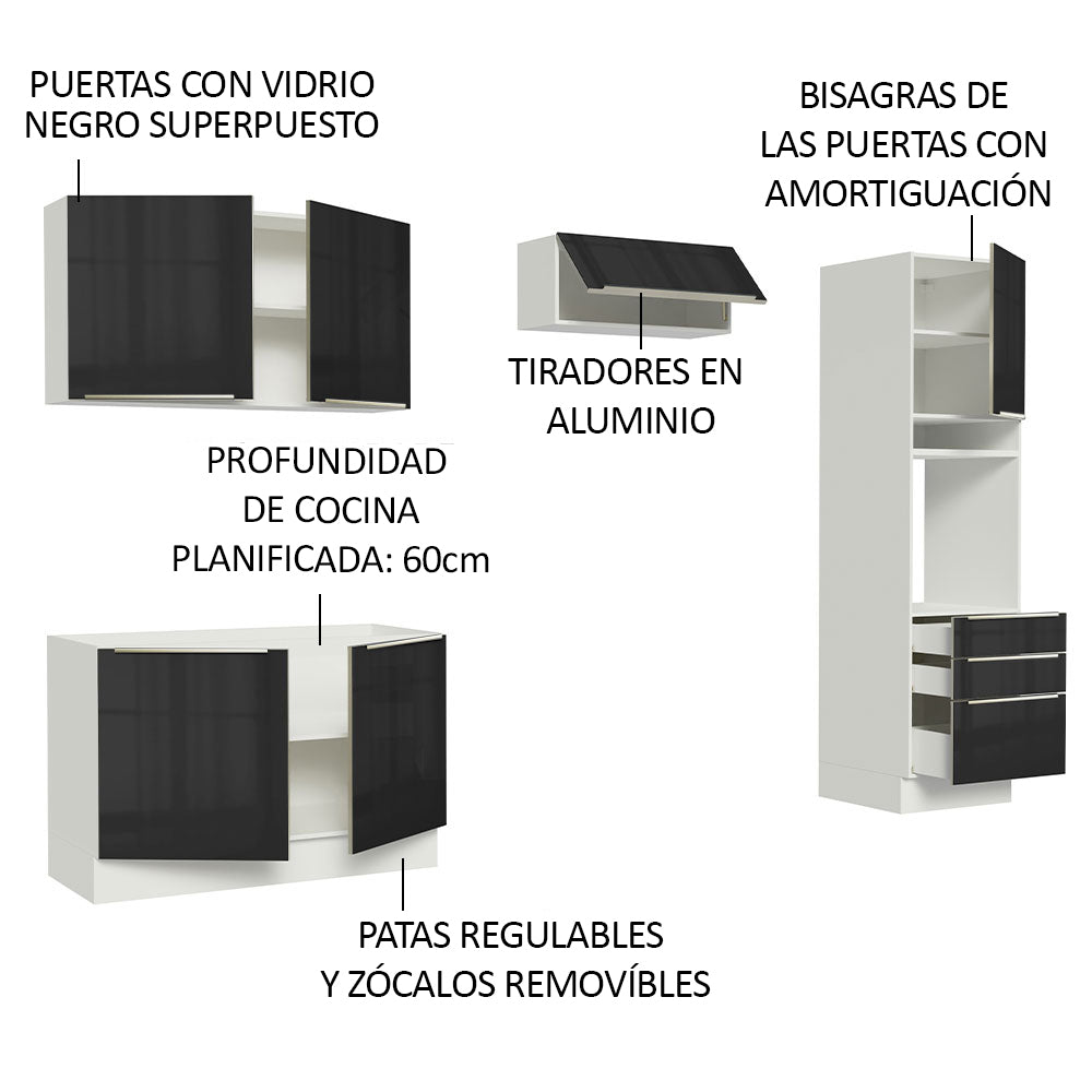 Combo completo de Cocina 260cm Blanco/Negro Lux Madesa 05