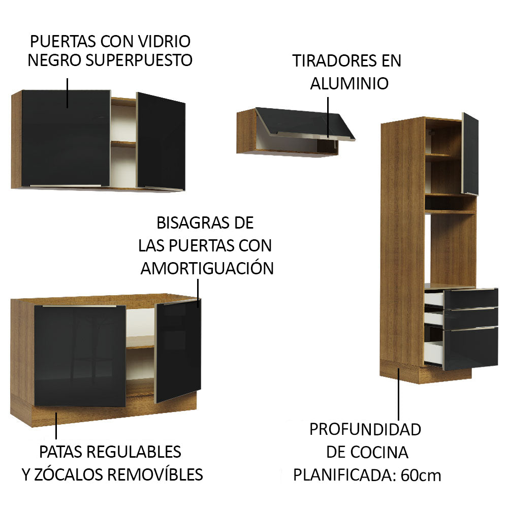 Combo completo de Cocina 260cm Marrón/Negro Lux Madesa 05