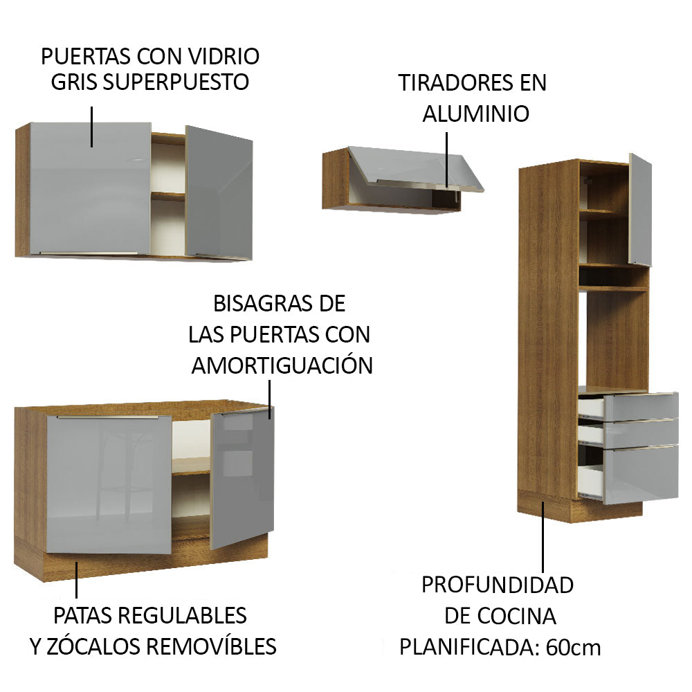Combo completo de Cocina 260cm Marrón/Gris Lux Madesa 05
