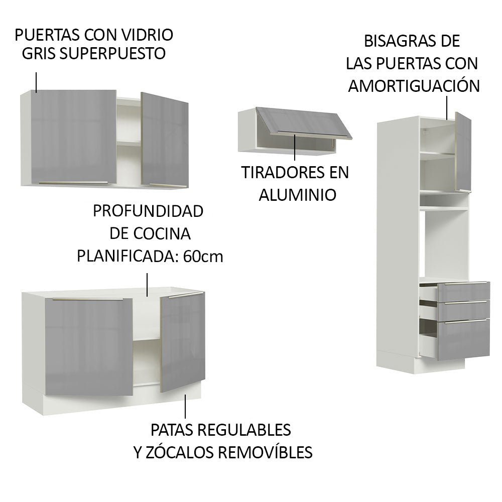 Combo completo de Cocina 260cm Blanco/Gris Lux Madesa 05