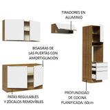 Combo Completo de Cocina 260 x 60 cm Marrón/Blanco Aterciopelado Lux Madesa 05